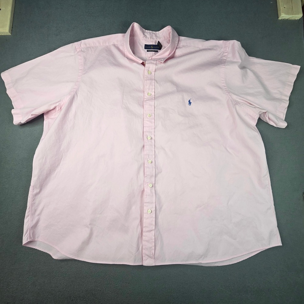 Ralph Lauren Mens 3XB Pink Feather Weight Twill Short Sleeve Button Down Shirt